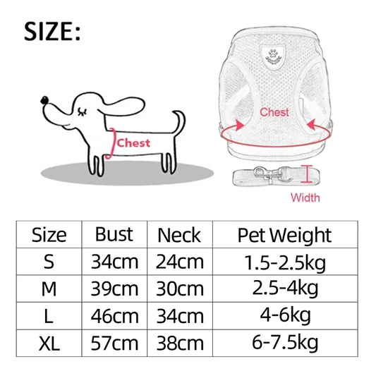 Adjustable Dog Harness & Leash Set – Breathable Vest for Small Dogs and Cats