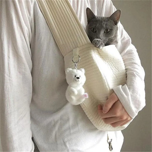 Handmade Canvas Pet Sling Bag – Breathable Travel Tote for Cats & Small Dogs