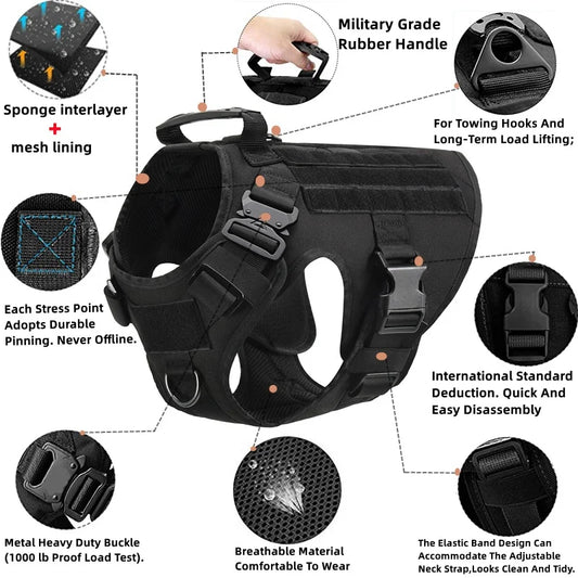 Tactical Military Dog Vest & Leash Set – Training Harness for All Breeds