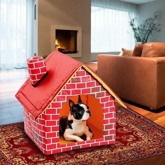 Foldable Brick-Style Pet Kennel – Warm & Portable Bed for Small Dogs & Cats