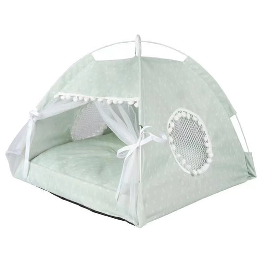 Floral Pet Tent House – Foldable Enclosed Bed for Small Dogs & Cats