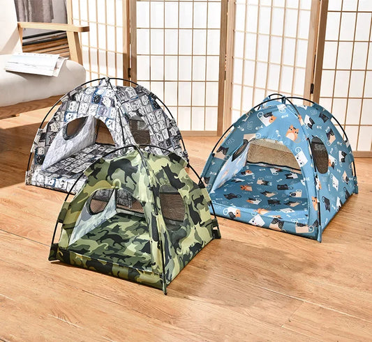 Floral Pet Tent House – Foldable Enclosed Bed for Small Dogs & Cats