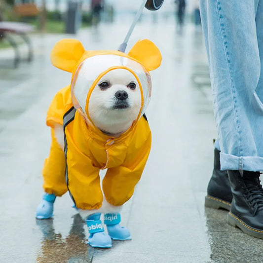 Bear Shape Dog Raincoat – Full Body Waterproof Jacket with Hat