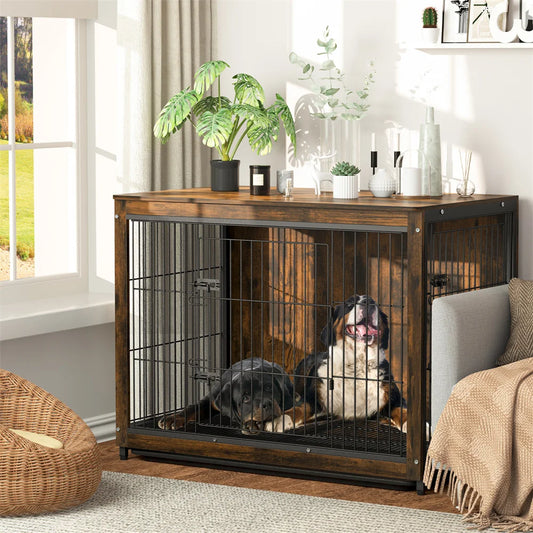 Large Wooden Dog Crate – Elevated Indoor Kennel & End Table Combo