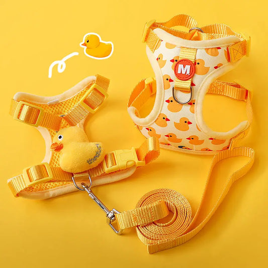 Cartoon Duck Dog Harness and Leash Set – Adjustable Puppy Collar Strap