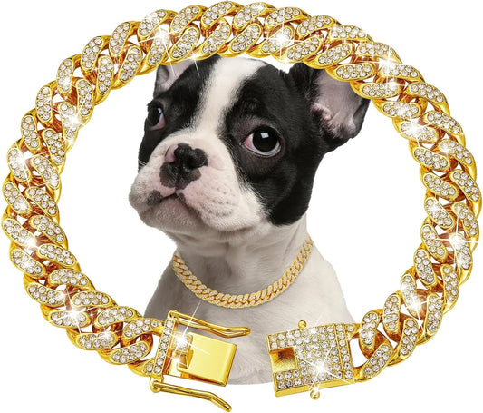 Luxury Gold Dog Chain Collar – Metal Necklace for Pets