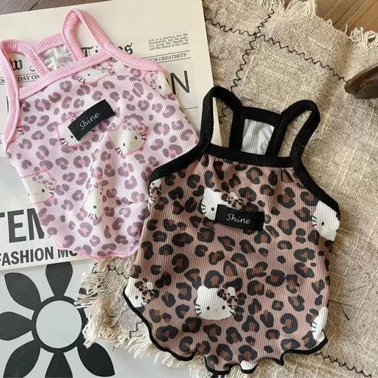 Spring Summer 2025 Pet Clothes – Spice Girls Wind Suspenders with Leopard Print