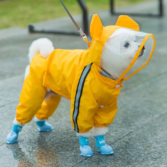 Bear Shape Dog Raincoat – Full Body Waterproof Jacket with Hat