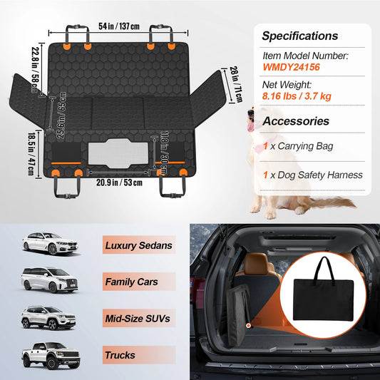 SucceBuy Back Seat Extender Dog Car Seat Bed – Hammock Support with Mesh Window & Storage Pocket