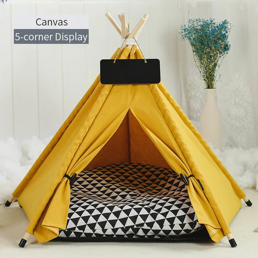 Pet Teepee Tent – Indoor Dog & Cat House with Cushion and Blackboard