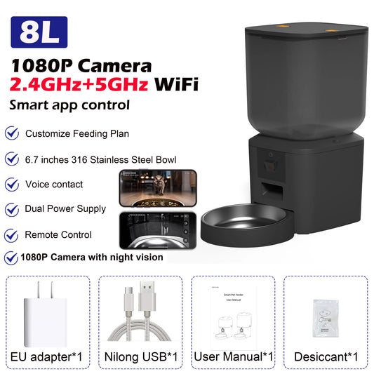 Smart Pet Feeder with Camera – 8L Automatic Dispenser & 1080p Video