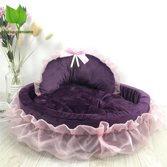 Princess Lace Pet Bed – 3D Bow Oval Sofa for Small Dogs & Cats