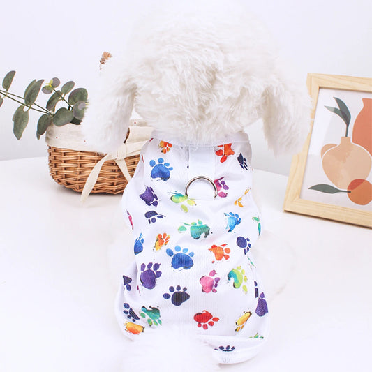 Summer Dog Vest – Breathable Thin T-Shirt with Footprint Print
