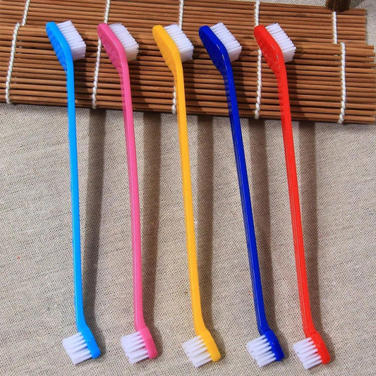5-Piece Double-Head Pet Toothbrush Set – Long Handle for Dogs and Cats