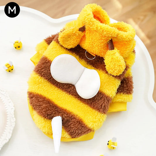 Bee Style Plush Pet Costume – Warm Autumn/Winter Outfit for Small Dogs & Cats