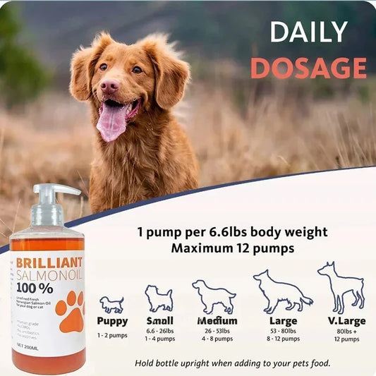 PET BRILLIANT Pure Salmon Oil – 200ml Omega-3 Supplement for Dogs