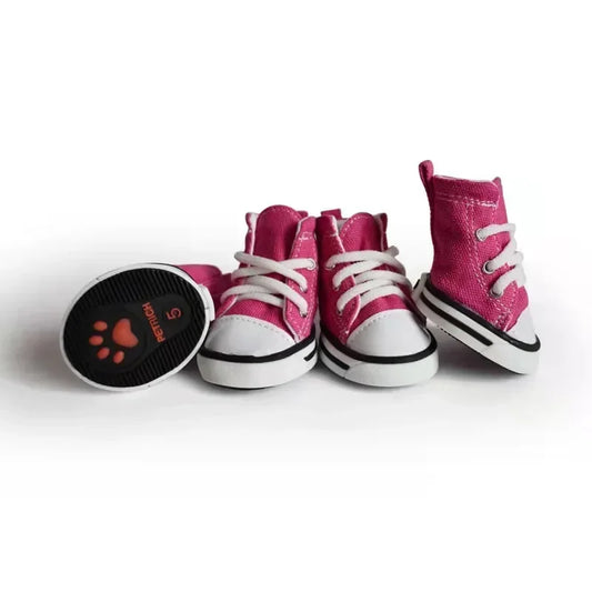 4 Pcs Anti-Skid Denim Canvas Dog Shoes – Waterproof Breathable Sneakers