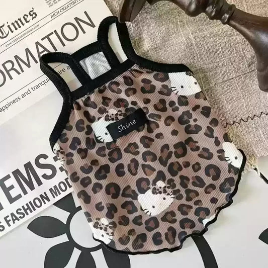 Spring Summer 2025 Pet Clothes – Spice Girls Wind Suspenders with Leopard Print