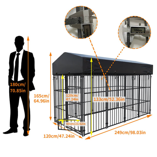 Heavy Duty Large Dog Kennel – Welded Metal Playpen with Roof Cover