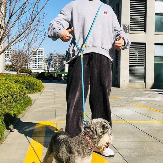 Reflective Nylon Dog Leash – Hands-Free Chain Traction Lead