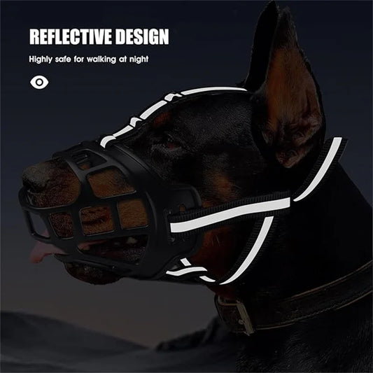 Reflective Light Dog Mouth Guard – Breathable Basket Muzzle