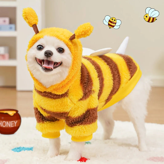 Bee Style Plush Pet Costume – Warm Autumn/Winter Outfit for Small Dogs & Cats