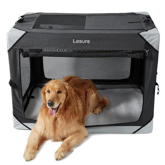 Lesure Collapsible Dog Crate – 4-Door Portable Kennel for Extra Large Dogs