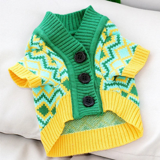 Winter Dog Clothes – Soft Striped Knitted Cardigan for Small Pets