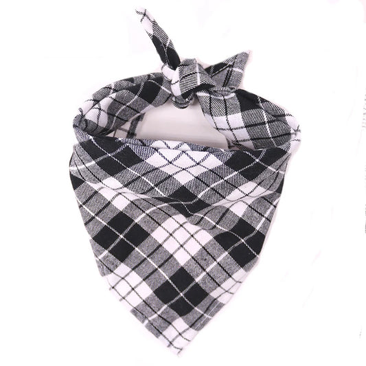 Large Dog Bandana – Cotton Plaid Washable Scarf with Bow Tie