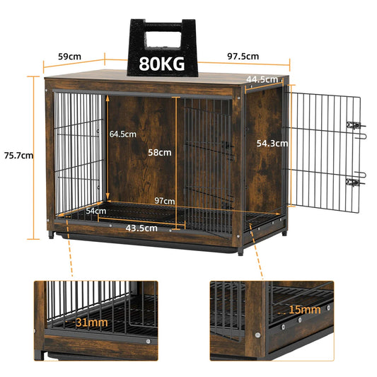 Large Wooden Dog Crate – Elevated Indoor Kennel & End Table Combo