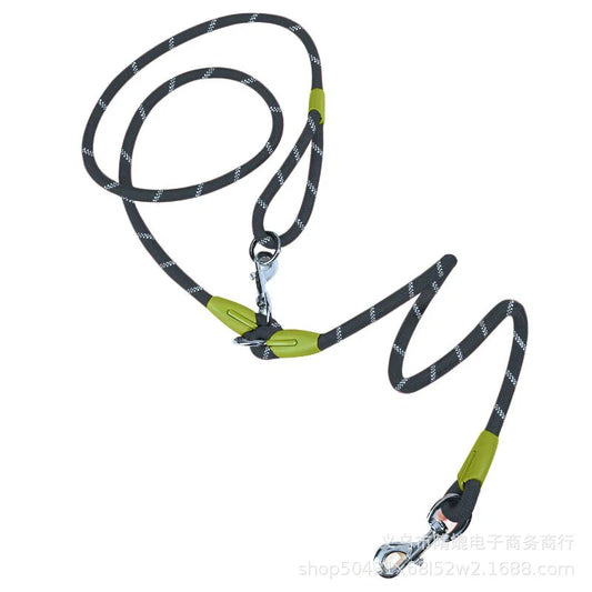 Reflective Nylon Dog Leash – Hands-Free Chain Traction Lead
