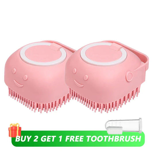 Dog Bathing Brush – Silicone Shampoo Dispenser & Massage Tool for Pets