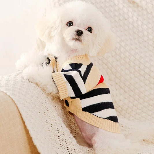 Luxury Striped Cardigan Sweater – Warm Outfit for Small Dogs & Cats